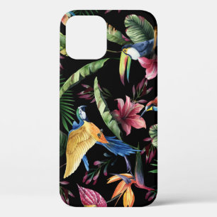 Funda Para iPhone 12 Aves tropicales, flores: patrón de acuarela.