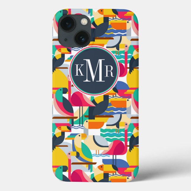 Funda De Case-Mate Para iPhone Aves tropicales geométricas | Monograma (Reverso)