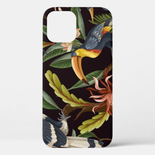 Funda Para iPhone 12 Aves tropicales: Hojas y flores de época