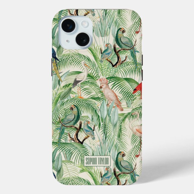 Funda De Case-Mate Para iPhone Aves tropicales y hojas de palma antiguas (Reverso )