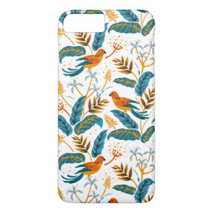 Funda Para iPhone 8 Plus/7 Plus Aves tropicales y patrón de hojas exuberantes