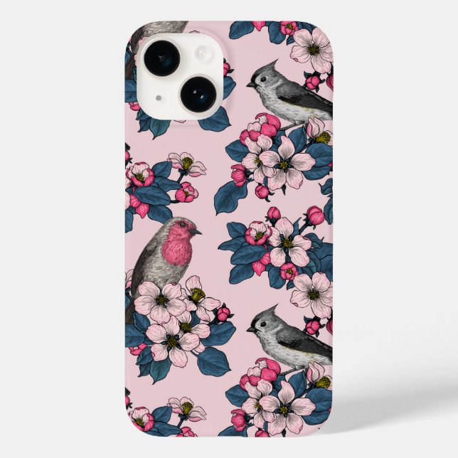 Funda De Case-Mate Para iPhone Aves y flores en rosa (Reverso )