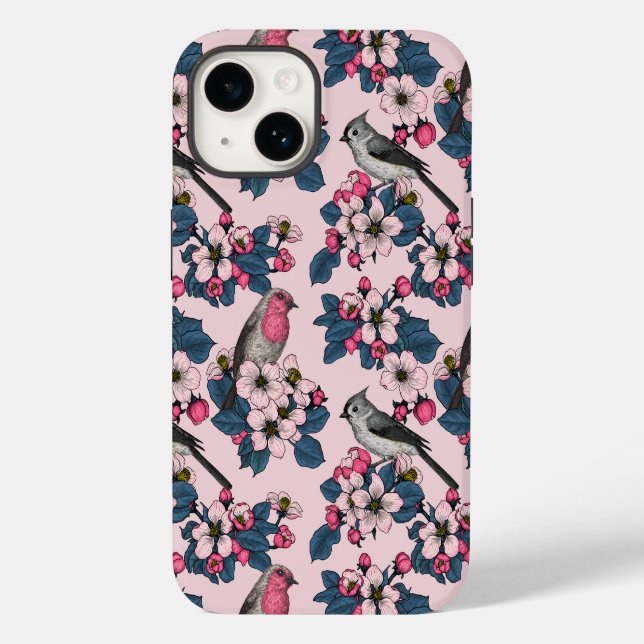Funda De Case-Mate Para iPhone Aves y flores en rosa (Reverso )