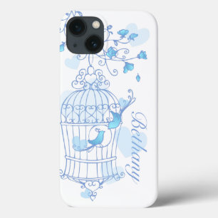 Funda Para iPhone 13 Aves y jaula aqua nombre azul caso de iphone