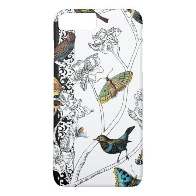 Funda De Case-Mate Para iPhone Aves y mariposa en un fondo blanco y negro (Reverso)
