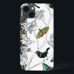Funda Para iPhone 13 Aves y mariposa en un fondo blanco y negro<br><div class="desc">La artista Chariklia Zarris es una talentosa pintora y diseñadora. A ella le gusta pintar aves y animales salvajes y esta imagen no es la excepción. Los colores vivos de los pájaros y las mariposas se acentúan con las ramas negras y blancas del fondo.</div>