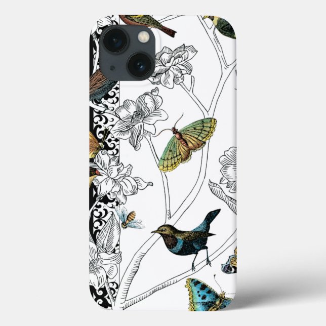 Funda De Case-Mate Para iPhone Aves y mariposa en un fondo blanco y negro (Reverso)