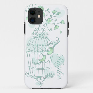 Funda Para iPhone 11 Aves y menta en jaula acuática nombre verde caso i