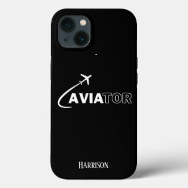 Funda Para iPhone 13 Aviador y Avión,Minimalista,Iniciales Monograma