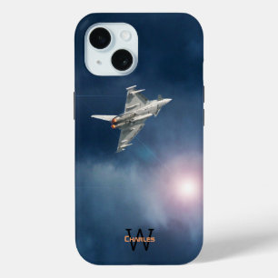 Funda Para iPhone 15 Avión Eurofighter tifón, cielo nocturno, tu nombre