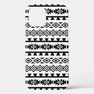 Funda Para iPhone 12 Azteca estilizado Gran Patrón II Negro sobre Blanc