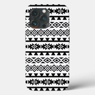 Funda Para iPhone 13 Pro Azteca estilizado Gran Patrón II Negro sobre Blanc