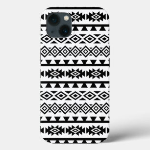 Funda Para iPhone 13 Azteca estilizado Gran Patrón II Negro sobre Blanc
