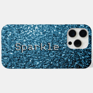 Funda Para iPhone 15 Pro Max Azul bebé brillos falsos brillantes Tu texto