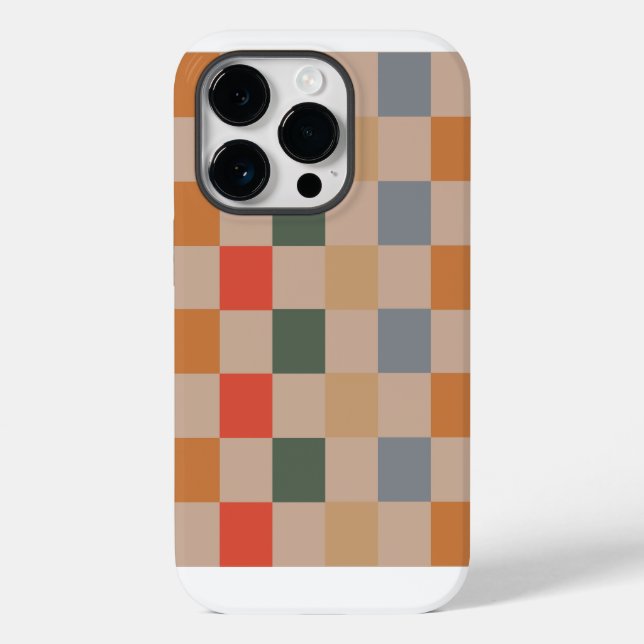 Funda De Case-Mate Para iPhone Azul Beige Naranja Marrón Cuadros Gingham Patrón (Reverso )