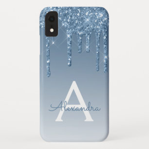 Funda Para iPhone XR Azul Bling Monograma de Purpurina de espuma de l