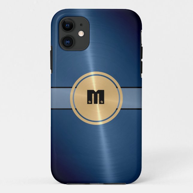 Funda De Case-Mate Para iPhone Azul brillante acero inoxidable Metalizado y botón (Reverso)