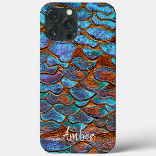 Funda Para iPhone 13 Pro Max Azul Bronce Cobre Metálico Patrón Personalizado