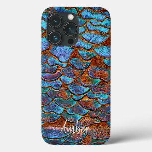 Funda Para iPhone 13 Pro Azul Bronce Cobre Metálico Patrón Personalizado