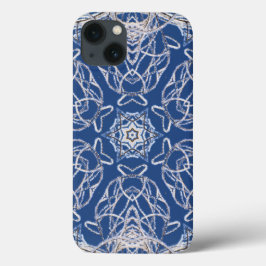 Funda Para iPhone 13 Azul caleidoscopio con líneas de nieve blancas