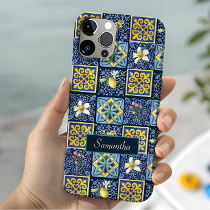 Funda Para iPhone 15 Azul chic citricos sicilianos Mediterráneo