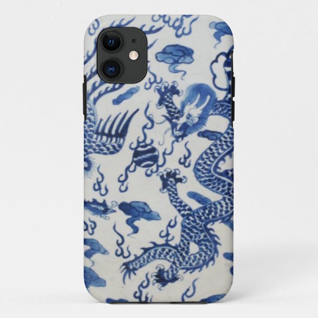 Funda De Case-Mate Para iPhone Azul chino de Mónaco del chinoiserie del dragón (Reverso)