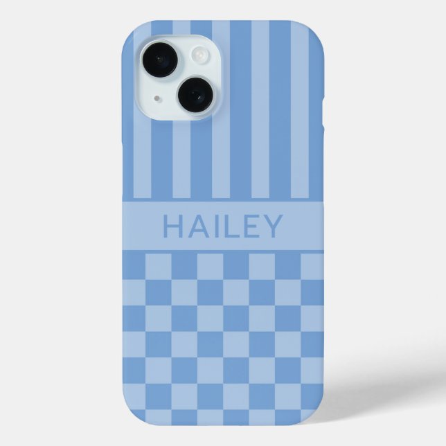 Funda De Case-Mate Para iPhone Azul Cuadros Rayas Personalizado (Reverso )