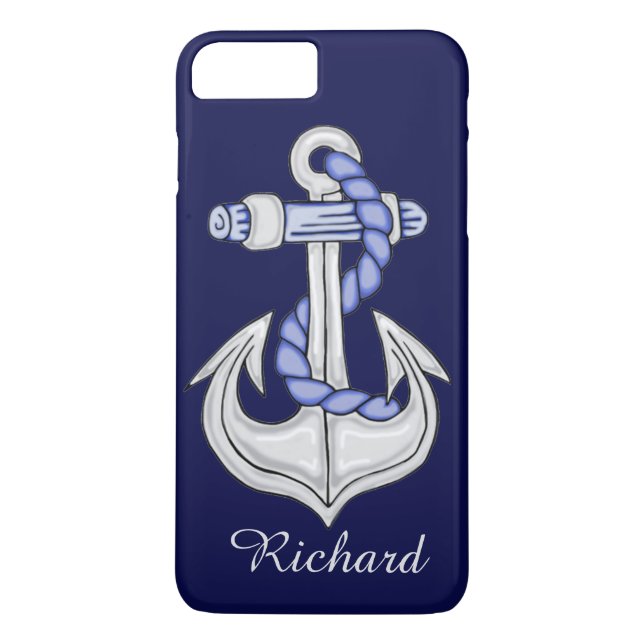 Funda De Case-Mate Para iPhone Azul de ancla náutica (Reverso)