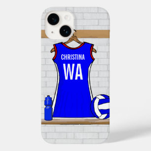 Funda Para iPhone 14 De Case-Mate Azul de encargo del uniforme del Netball con rojo