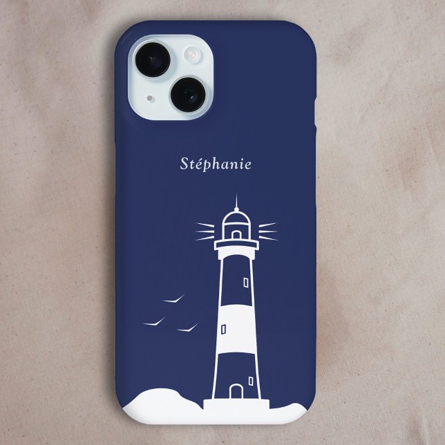 Funda De Case-Mate Para iPhone Azul de la Marina de Faro (Lighthouse Navy Blue Phone Case)