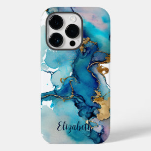 Funda Para iPhone 14 Pro De Case-Mate Azul de Monograma Splash de Aquarela Abstracta Dor