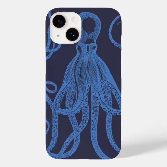 Funda De Case-Mate Para iPhone Azul del Octopus antiguo sobre el azul (Reverso )
