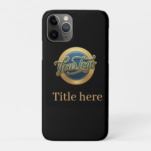 Funda Para iPhone 11 Pro azul dorado tu logotipo título negocio sitio web e