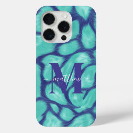 Funda Para iPhone 15 Pro Azul Femenino y Estampado Animal de Leopardo Turqu