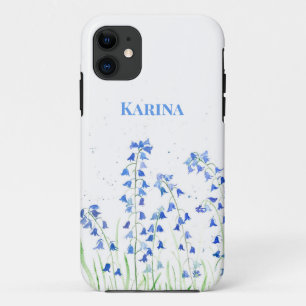 Funda Para iPhone 11 Azul floral azul Flor silvestre Naturaleza acuarel
