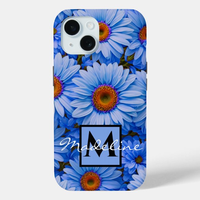 Funda De Case-Mate Para iPhone Azul floral azul girasol azul margarita personaliz (Reverso )