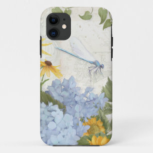 Funda Para iPhone 11 Azul floral Hydrangea amarillo girasol