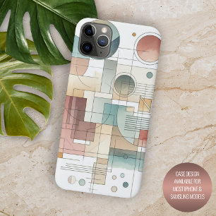 Funda Para iPhone 11 Pro Max Azul Gris Beige Rojo Óxido Patrón de Arte Abstract