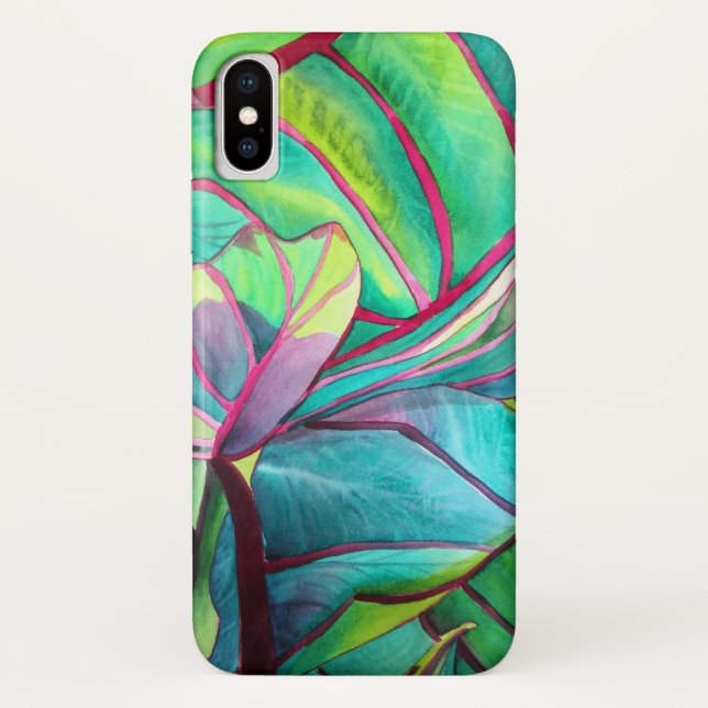 Funda De Case-Mate Para iPhone Azul Hawaii Arte foliológico de hoja tropical (Reverso)