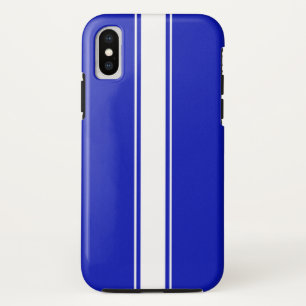Funda Para iPhone X Azul liso y duro con la raya de las Carreras