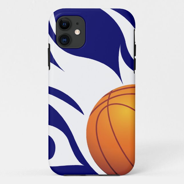 Funda De Case-Mate Para iPhone Azul llameante y blanco del baloncesto (Reverso)