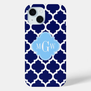 Funda Para iPhone 15 Azul Marino Blanco Marroquí #5 Azul Cielo Monogram