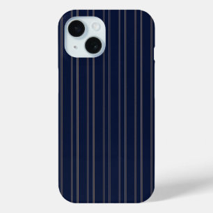 Funda Para iPhone 15 Azul Marino Marfil Dorado Pinstripes