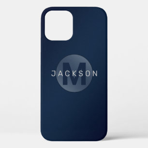Funda Para iPhone 12 Azul marino moderno simple monograma personalizado