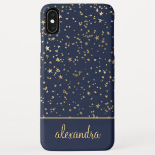 Funda Para iPhone XS Max Azul marino - Monograma celeste de estrellas de or