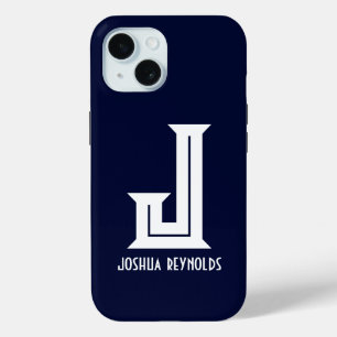 Funda Para iPhone 15 Azul marino monograma mínimo