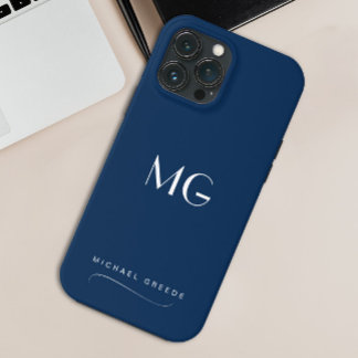 Funda Para iPhone 13 Pro Max Azul marino monogramado Minimalista con nombre