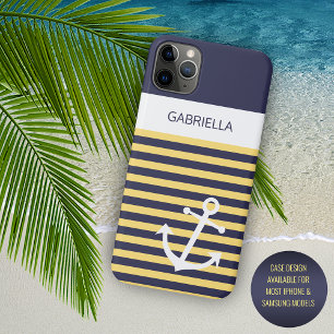 Funda Para iPhone 11 Pro Max Azul marino personalizado Blanco Amarillo Rayas