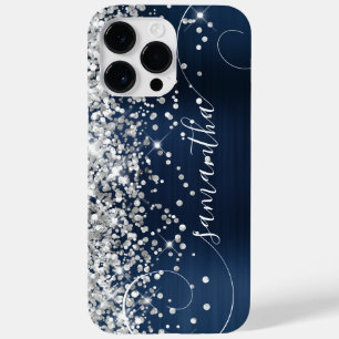 Funda Para iPhone 14 Pro Max De Case-Mate Azul Marino Plateado Brillante Glam Curly Signatur