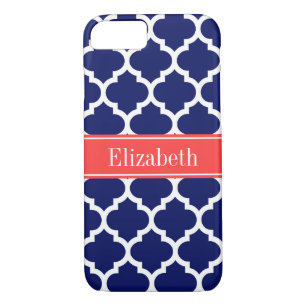 Funda Para iPhone 8/7 Azul marino Whats Marruecos #5 Nombre rojo coral M
